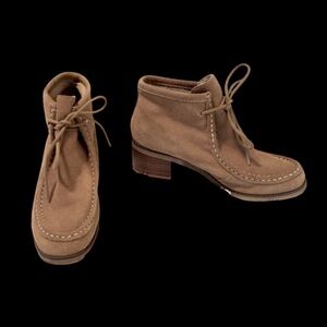 Lace Up Vintage Suede Leather Ankle Brown Carmel Tan Block Heel Ankle Boots Sz 8